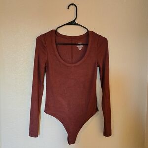 Nuuds Slinky Rib Long Sleeve Bodysuit, limited edition Black Cherry, XS